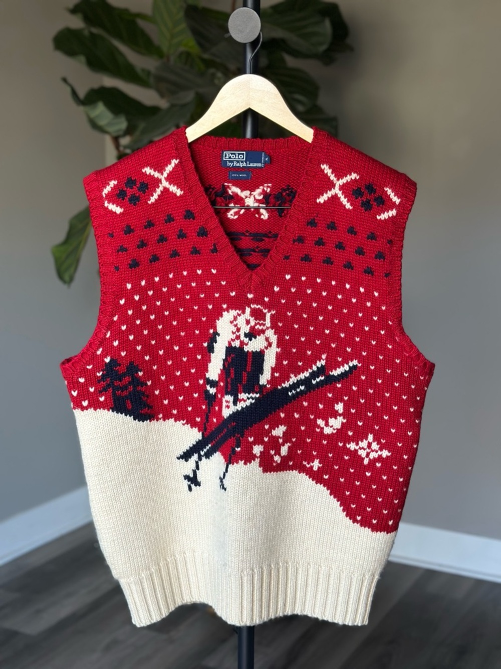 VTG Polo Ralph Lauren Ski 100% Wool Sweater Vest XL Christmas Winter Olympics